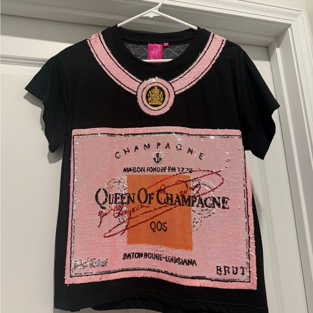 QUEEN OF SPARKLES Black and Pink Sequin Top